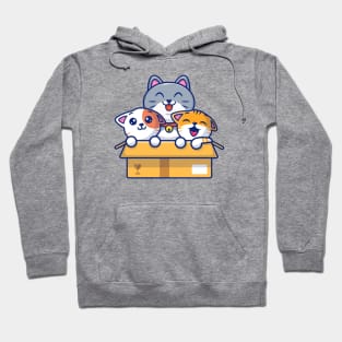 Cute Cat Playing In The Box Cartoon Hoodie